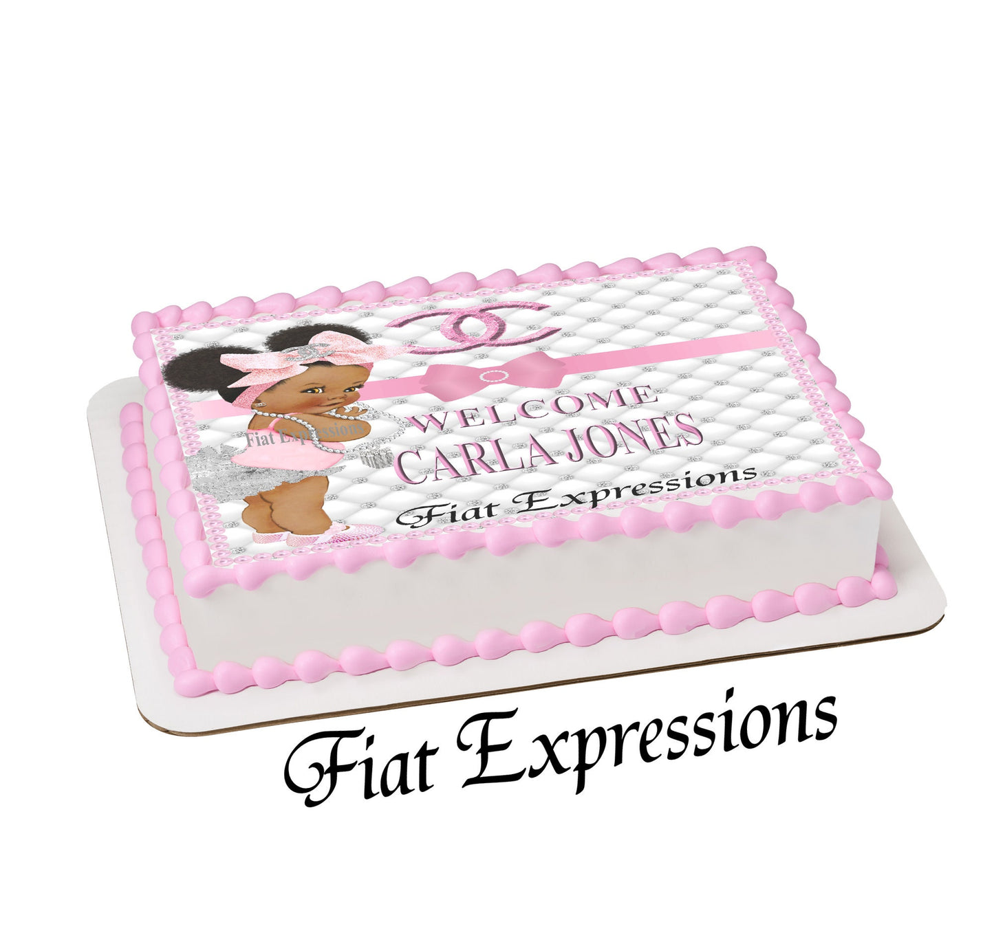 Classy & Chic Pink Silver Baby Shower Edible Cake Image Digital File