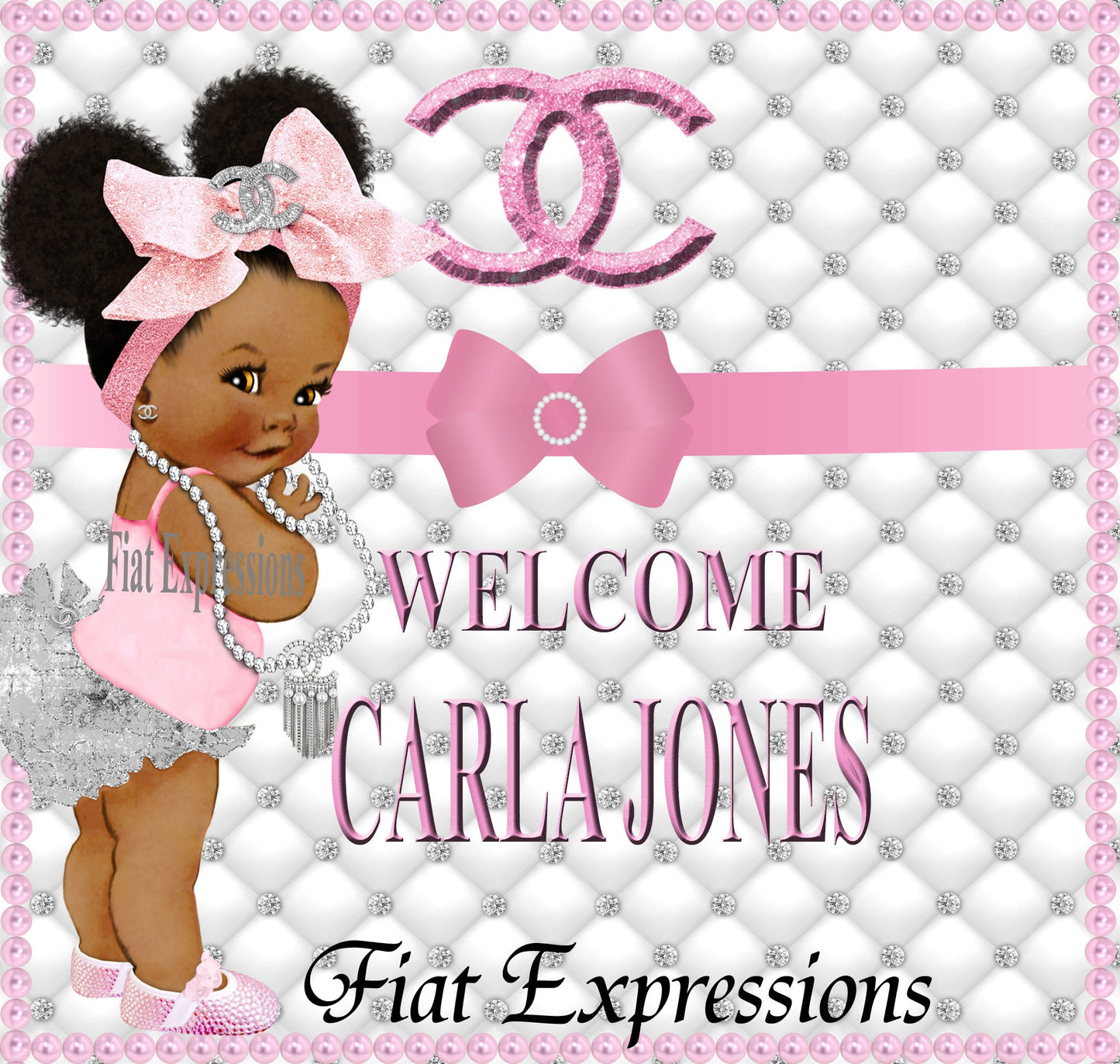 Classy & Chic Pink Silver Baby Shower Edible Cake Image Digital File