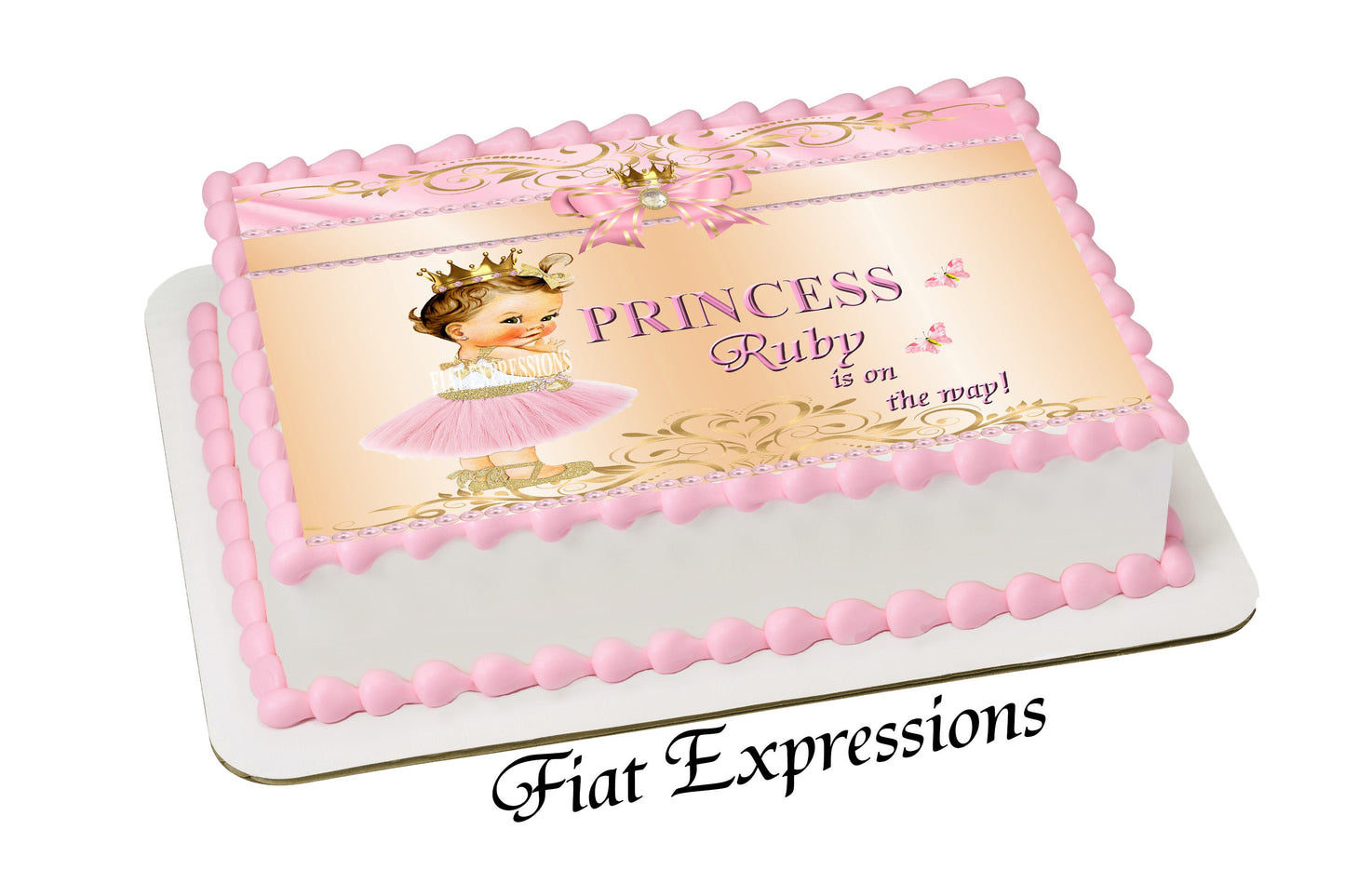 Princess Baby Shower Edible Cake Image Pink Gold Digital File