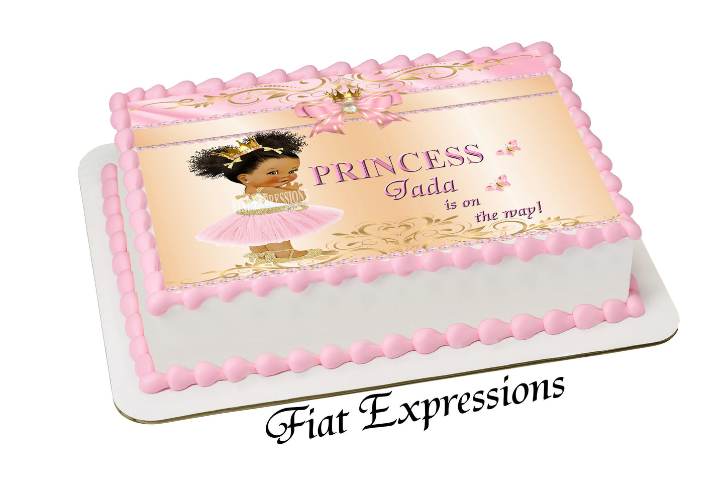 Princess Baby Shower Edible Cake Image Pink Gold Digital File