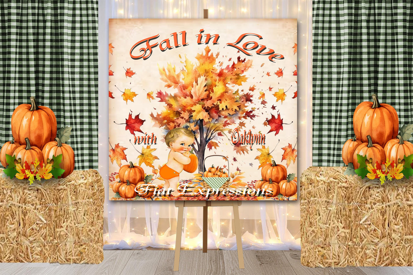 Fall Autumn Pumpkin Boy Orange & Green Baby Shower Centerpiece