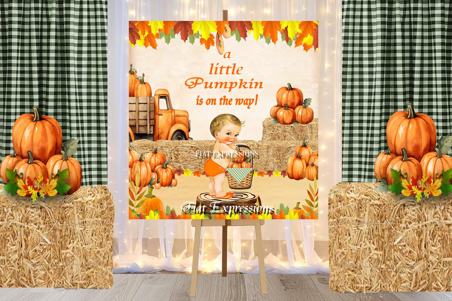 Fall Autumn Pumpkin Boy Orange & Green Baby Shower Centerpiece