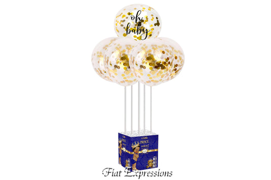 Prince & Teddy Bear Blue Gold Balloon Baby Shower Centerpiece