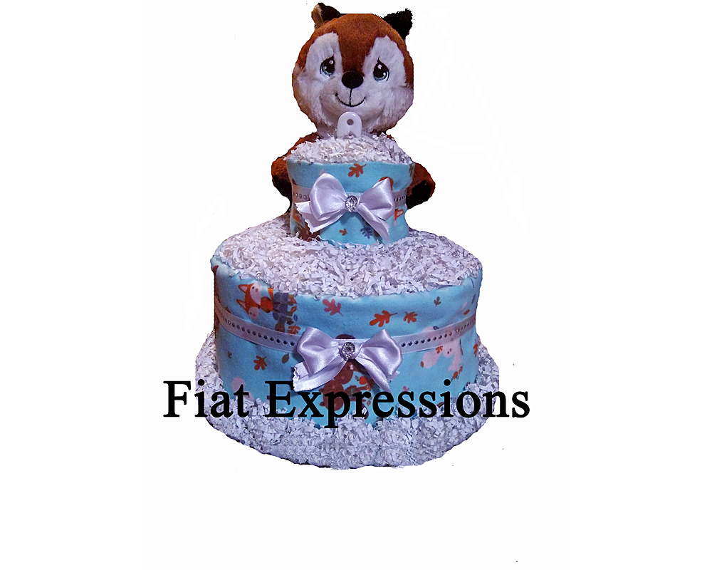 Woodland Blue Fox Diaper Cake