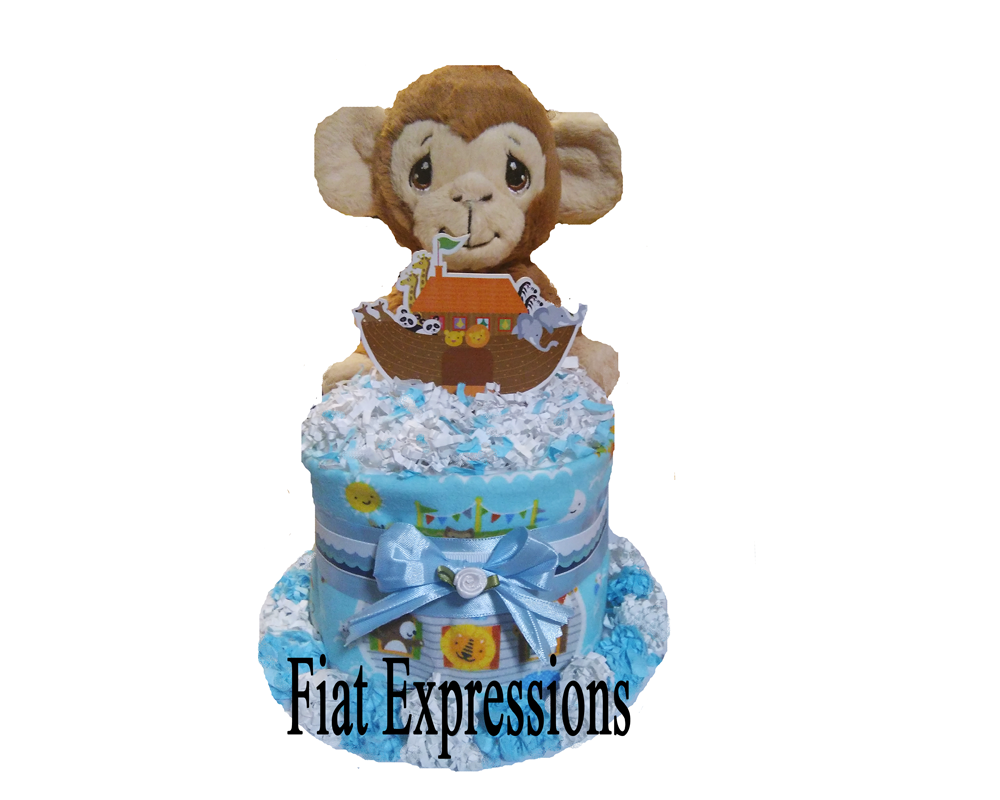 Monkey Blue Noah's Ark Mini Diaper Cake