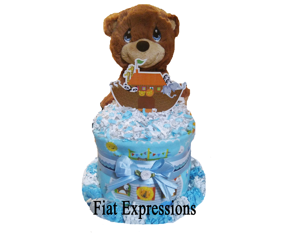 Teddy Bear Blue Noah's Ark Mini Diaper Cake