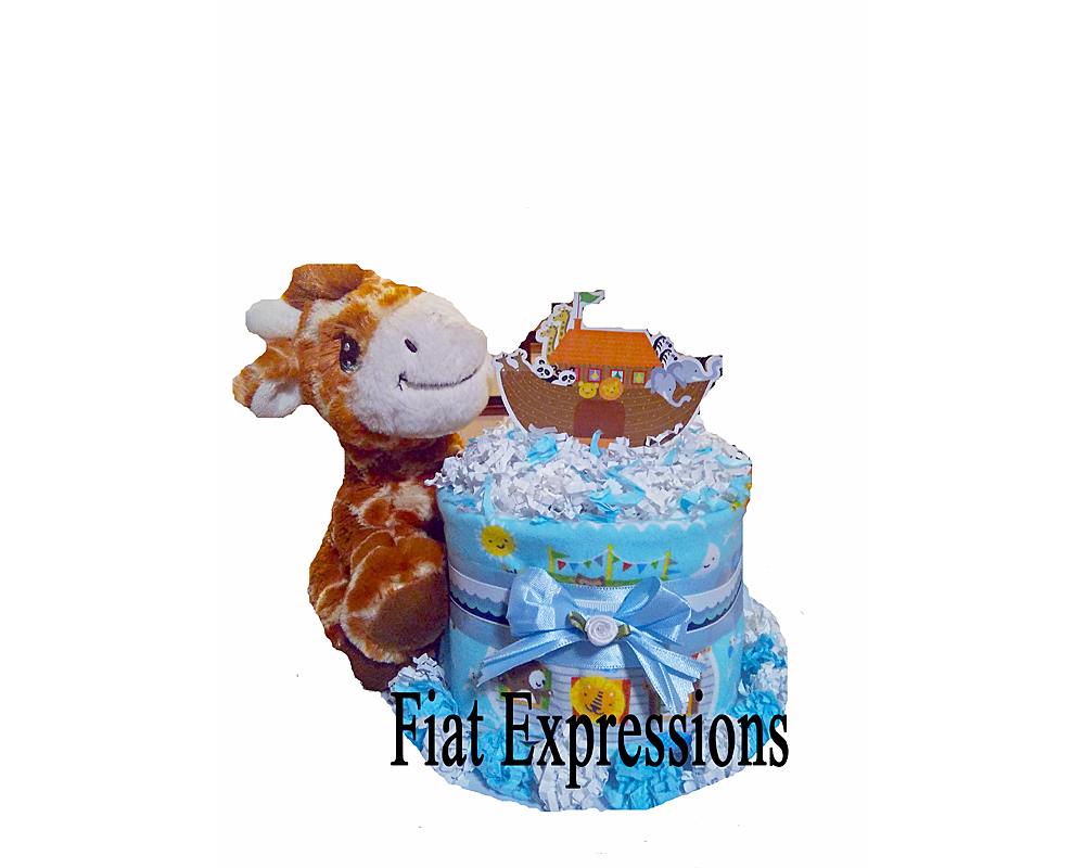 Giraffe Blue Noah's Ark Mini Diaper Cake