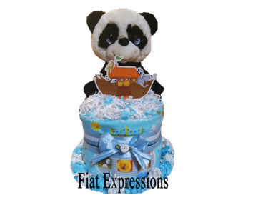 Panda Bear Blue Noah's Ark Mini Diaper Cake
