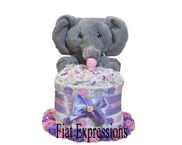 Elephant Pink Purple Mini Diaper Cake
