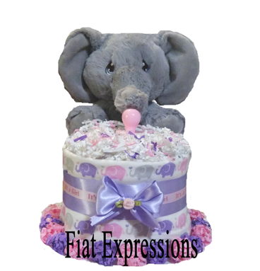 Elephant Pink Purple Mini Diaper Cake