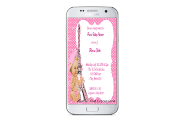Fiat Expressions Paris Pink Bows Baby Shower Digital Invitation