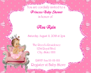 Bows Pink & Silver Princess Baby Shower Invitation