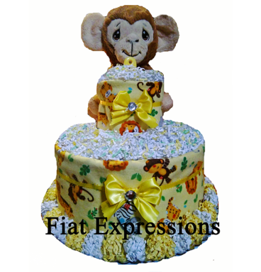 Jungle Safari Monkey Yellow Diaper Cake