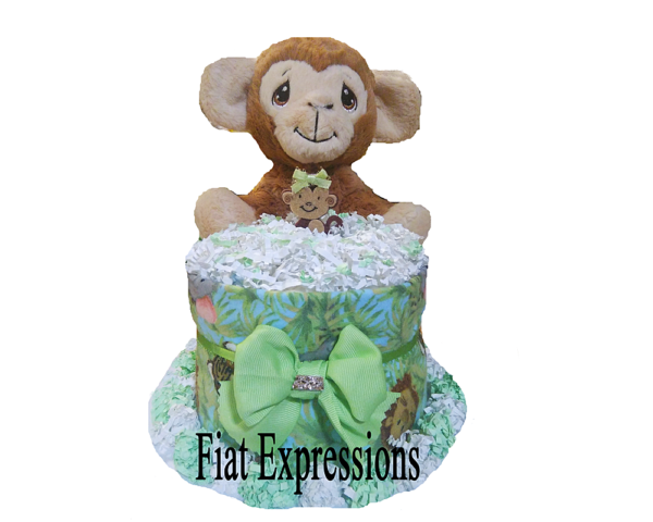 Green Jungle Monkey Girl Mini Diaper Cake Fiat Expressions Baby