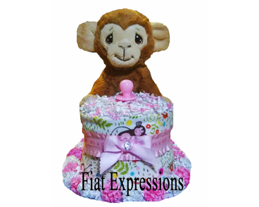 Jungle Safari Monkey Pink Mini Diaper Cake