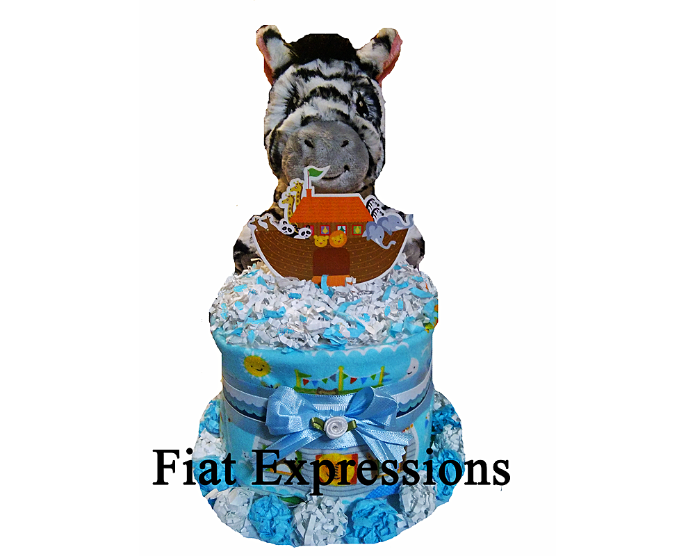 Zebra Blue Noah's Ark Mini Diaper Cake