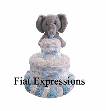 Elephants Blue Gray Diaper Cake