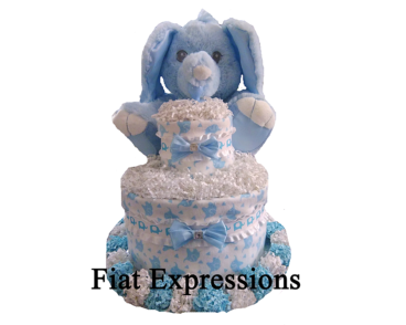 Elephant Blue White Diaper Cake