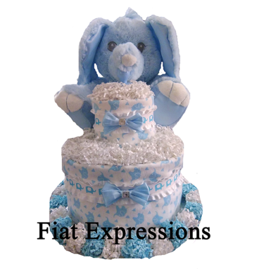 Elephant Blue White Diaper Cake