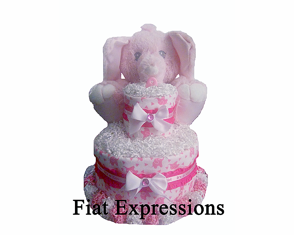 Fiat Expressions Pink Elephants Diaper Cake