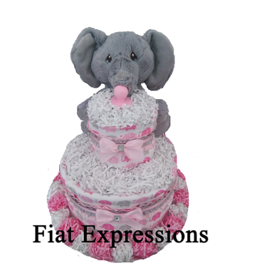 Elephant Pink Gray Diaper Cake