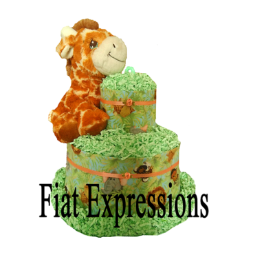 Giraffe Girl Green Safari Diaper Cake