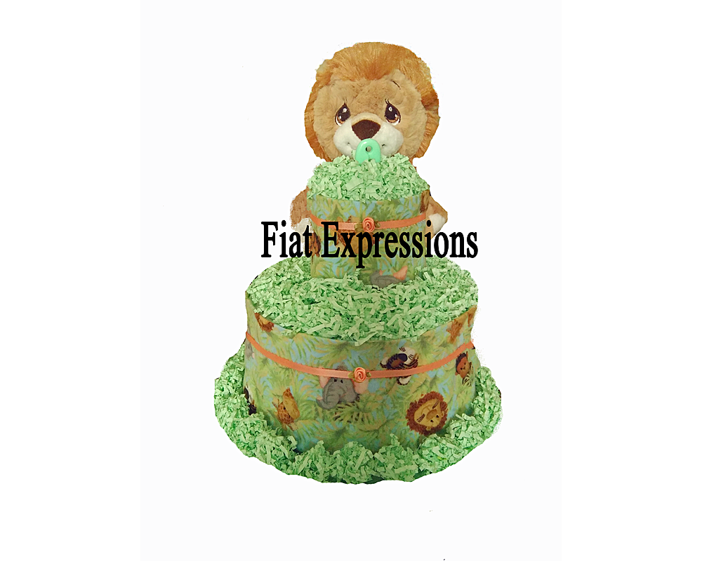 Lion Girl Green Safari Diaper Cake