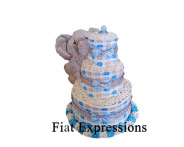 Elephant Blue Gray 3 Tier Diaper Cake