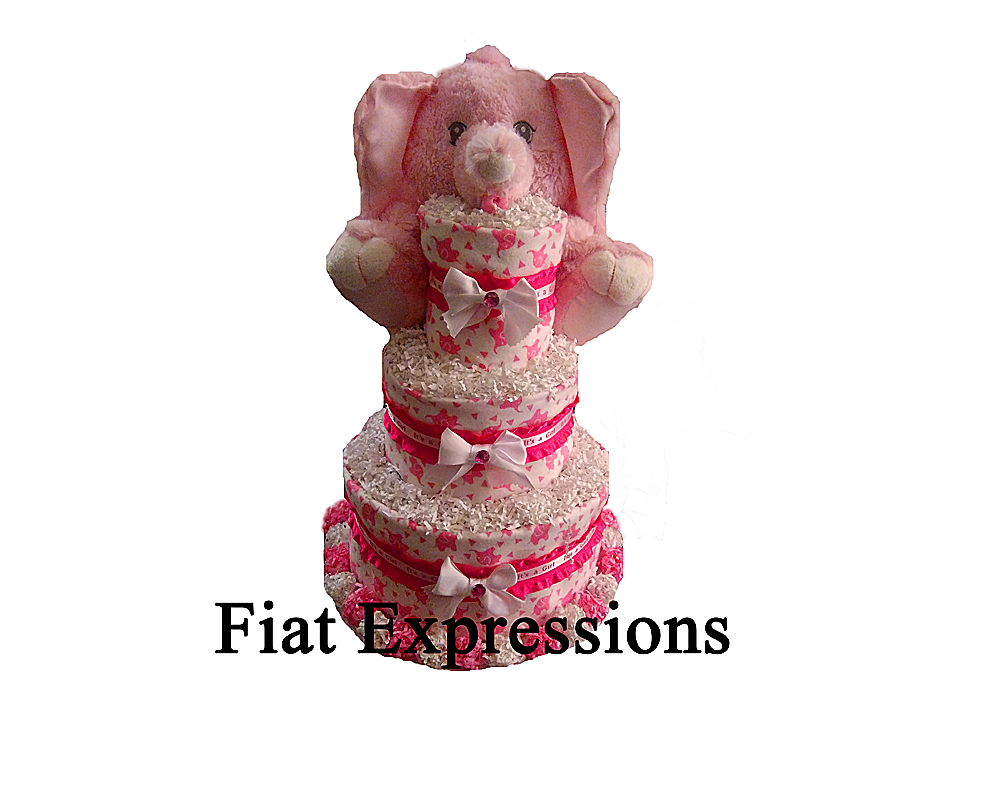 Confetti Pink Elephant 3 Tier Diaper Cake