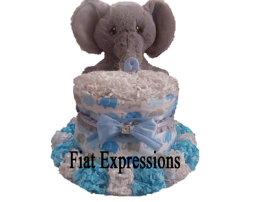 Fiat Expressions Blue & Gray Elephant Blanket Diaper Cake
