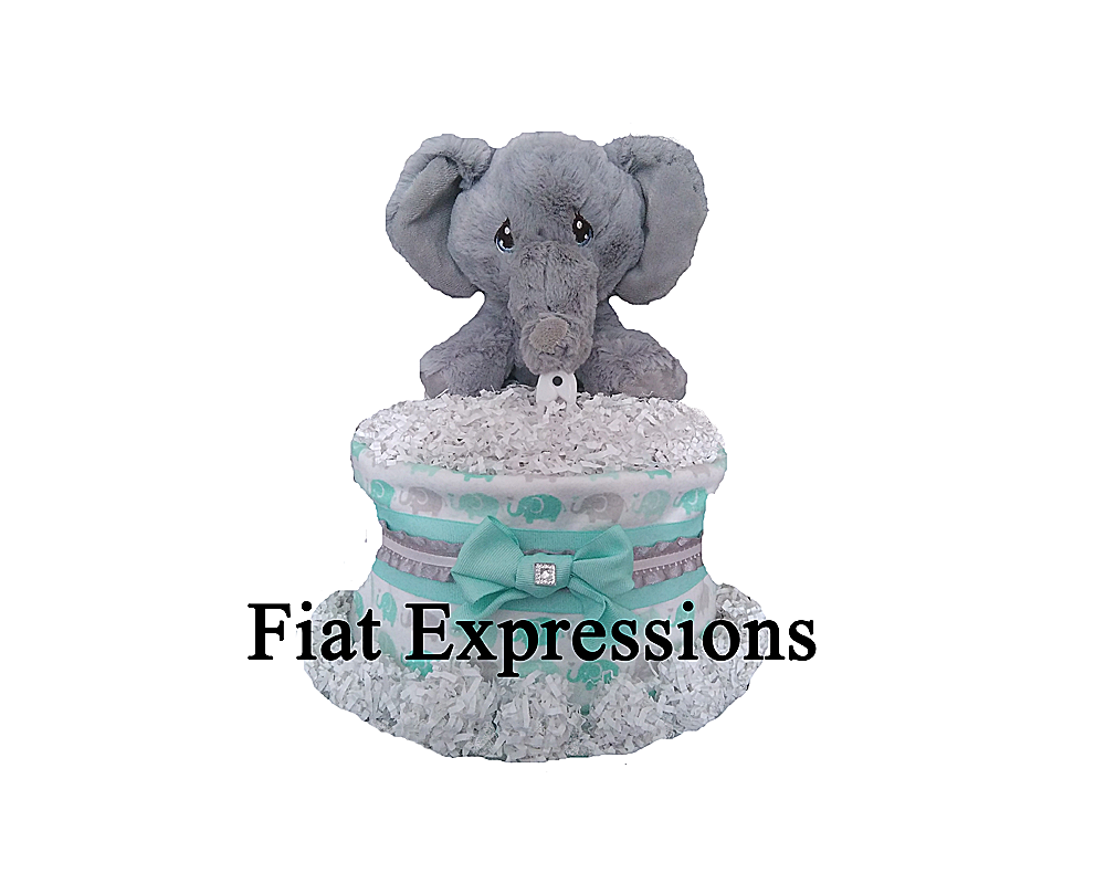 Mint Green Elephant Blanket Diaper Cake