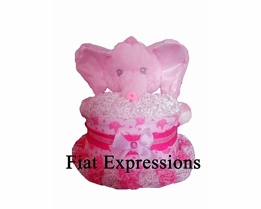 Pink Elephants Blanket Diaper Cake