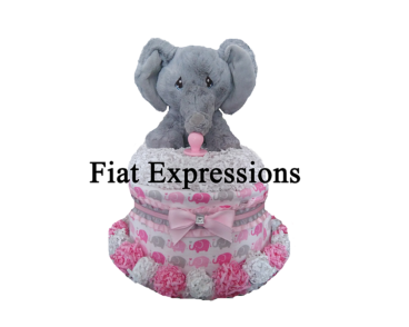 Pink & Gray Elephant Blanket Diaper Cake