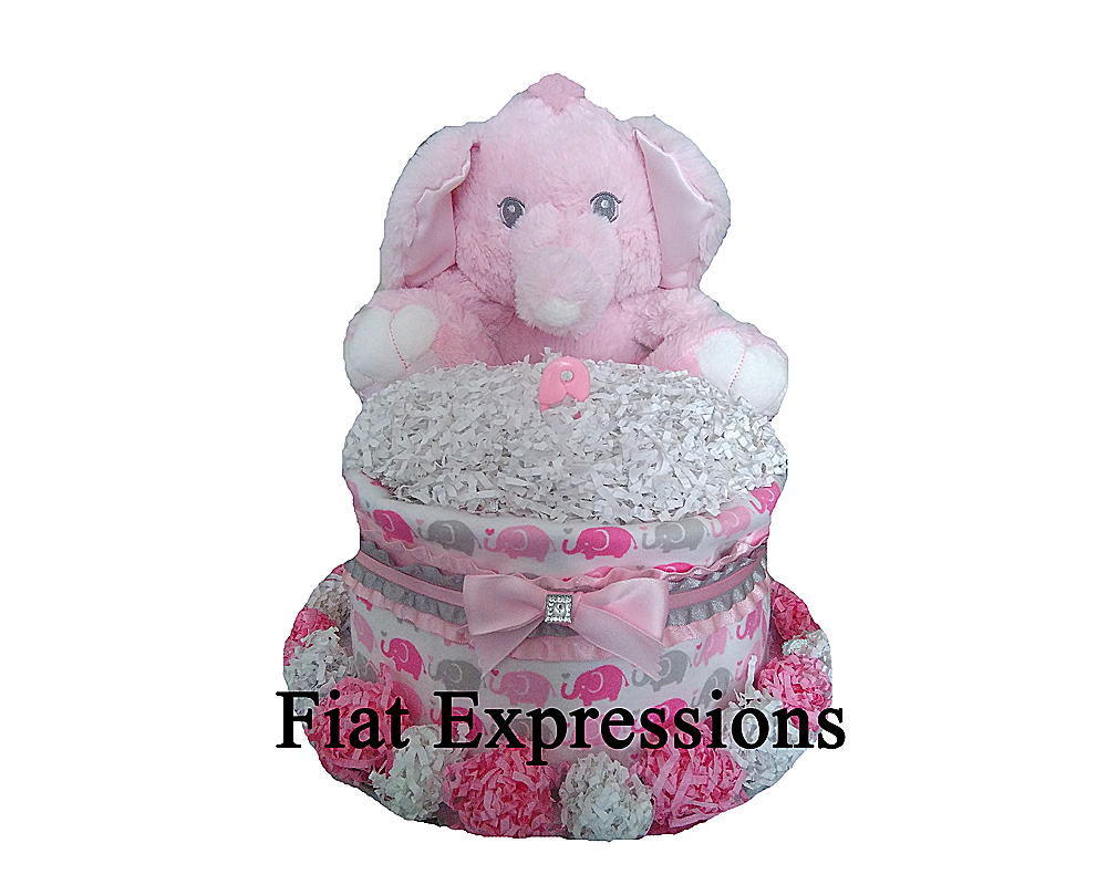 Pink Elephant Blanket Diaper Cake