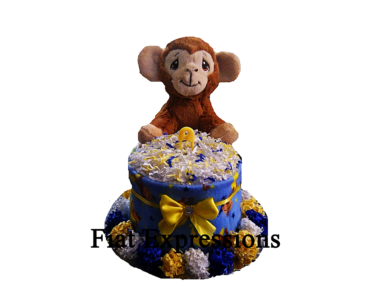 Blue Yellow Moon & Stars Monkey Mini Diaper Cake