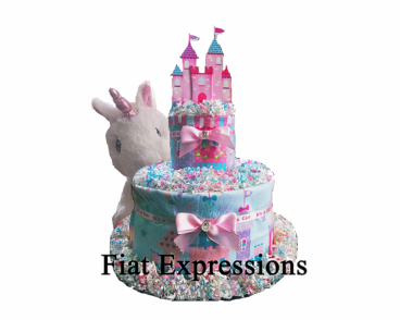 Fiat Expressions Unicorn Castle Pink Blue Diaper Cake
