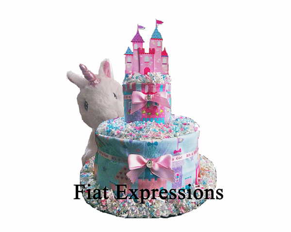 Pink Blue Unicorn Castle Diaper Cake Fiat Expressions