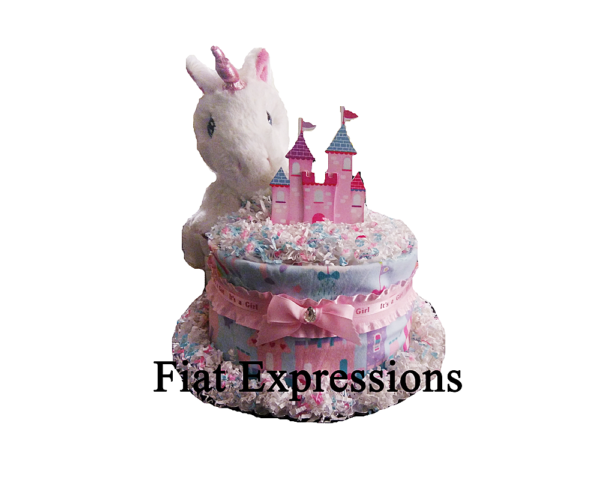 Unicorn Castle Pink Blue Mini Diaper Cake
