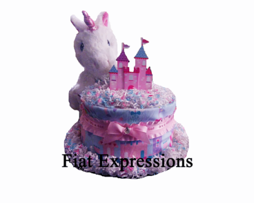 Pink & Blue Unicorn Castle Blanket Diaper Cake