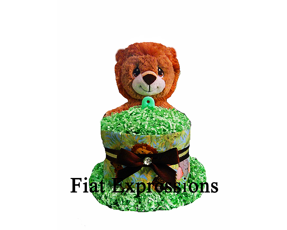 Jungle Safari Lion Green Boy Mini Diaper Cake