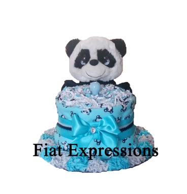 Panda Bear Blue Mini Diaper Cake