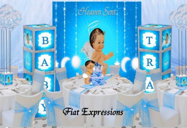 Fiat Expressions Heaven Sent Blue Silver Baby Shower Decorations Kit