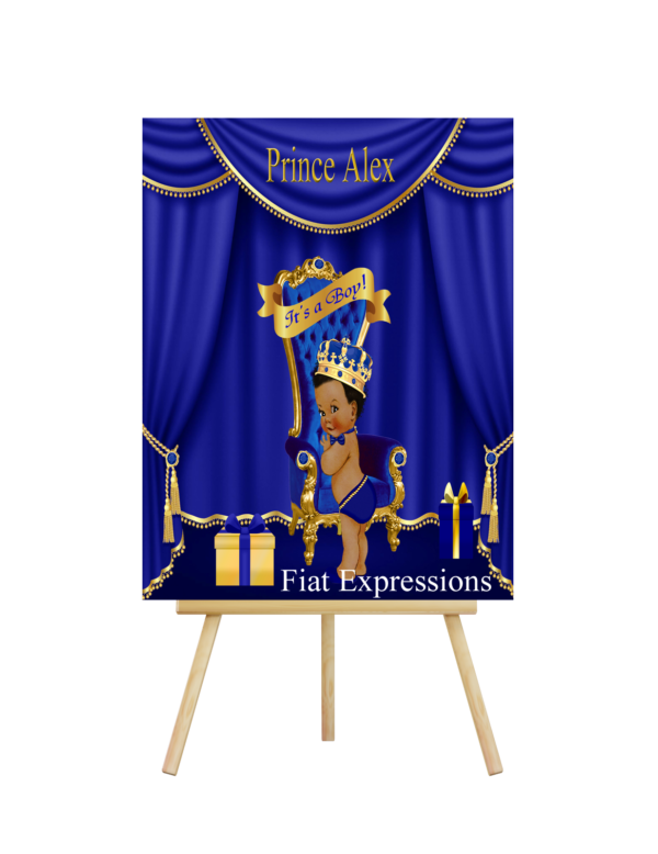Fiat Expressions Prince Royal Blue Gold Throne Baby Shower Poster Backdrop