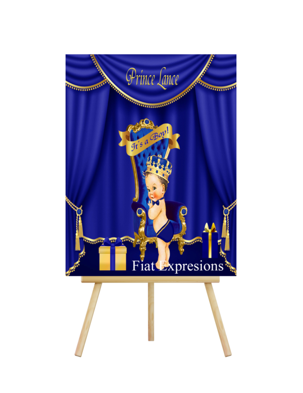 Fiat Expressions Prince Royal Blue & Gold Throne Baby Shower Poster Digital File