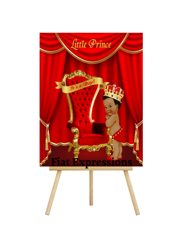 Fiat Expressions Prince Royal Red & Gold Throne Baby Shower Poster Backdrop Digital File