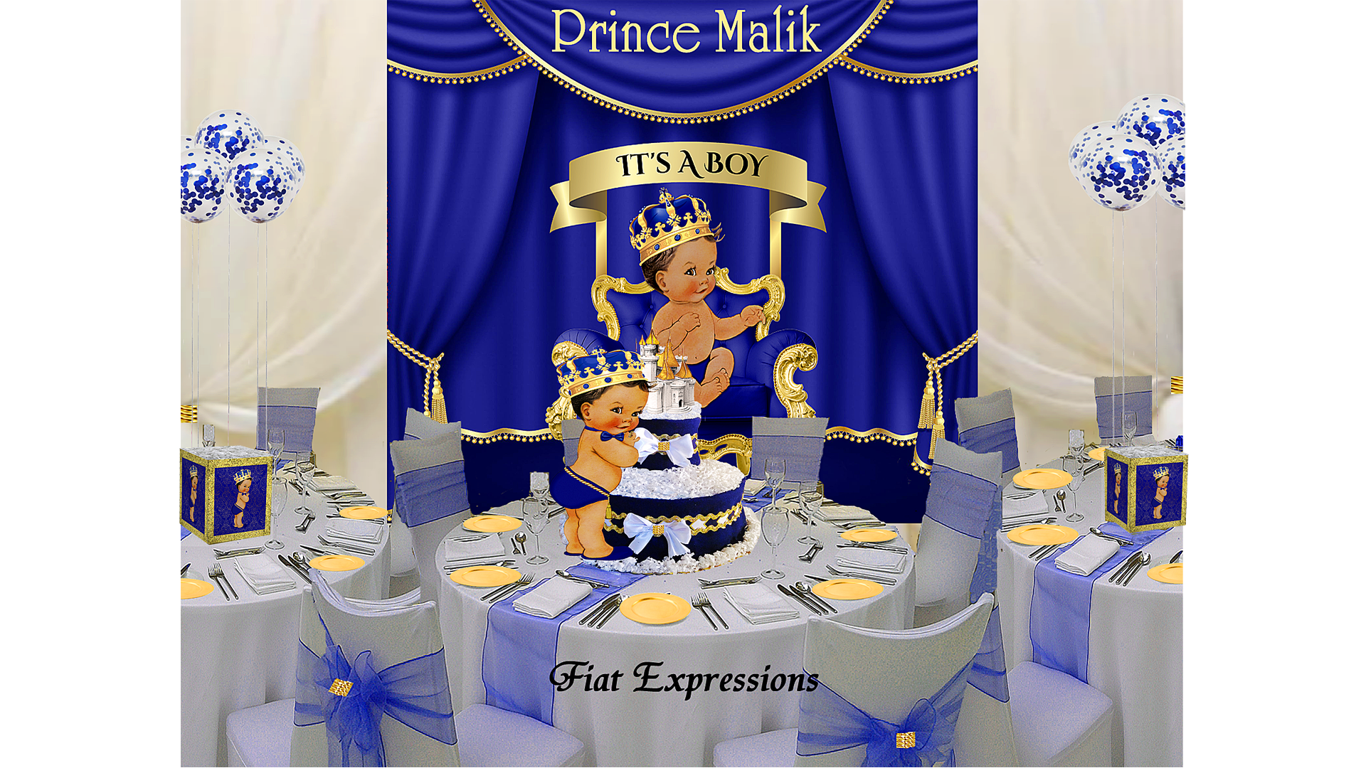 Fiat Expressions Prince Royal Blue & Gold Baby Shower Decorations Kit