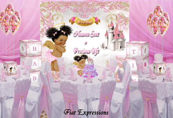 Fiat Expressions Heaven Sent Pink Chevron & Gold Baby Shower Gifts & Centerpieces Kit