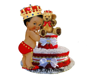 Prince Teddy Bear Red Gold Diaper Cake