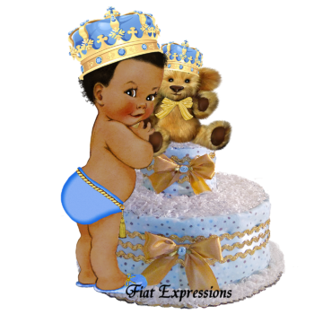 Fiat Expressions Prince with Teddy Bear Light Blue & Gold Diaper Cake