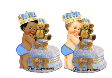 Fiat Expressions Prince with Teddy Bear Light Blue & Gold Diaper Cake